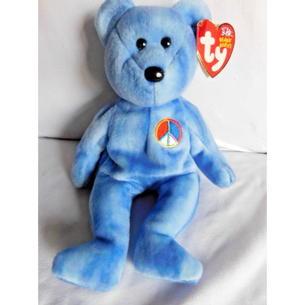 Ty Beanie Baby Peace Symbol Bear the Blue Peace Symbol Sign Bear 2003, *New